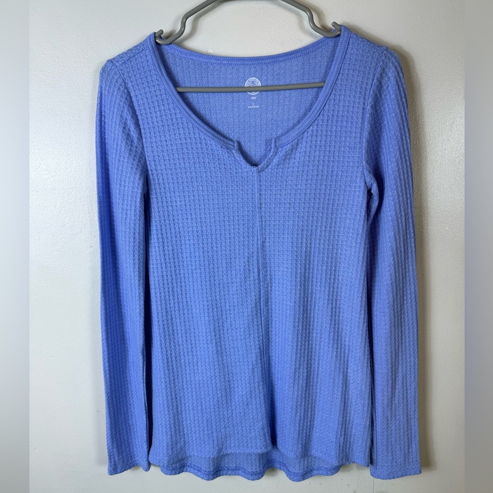 So Womens Waffle Knit Thermal Blouse‎ Blue NWT Small Relaxed Fit